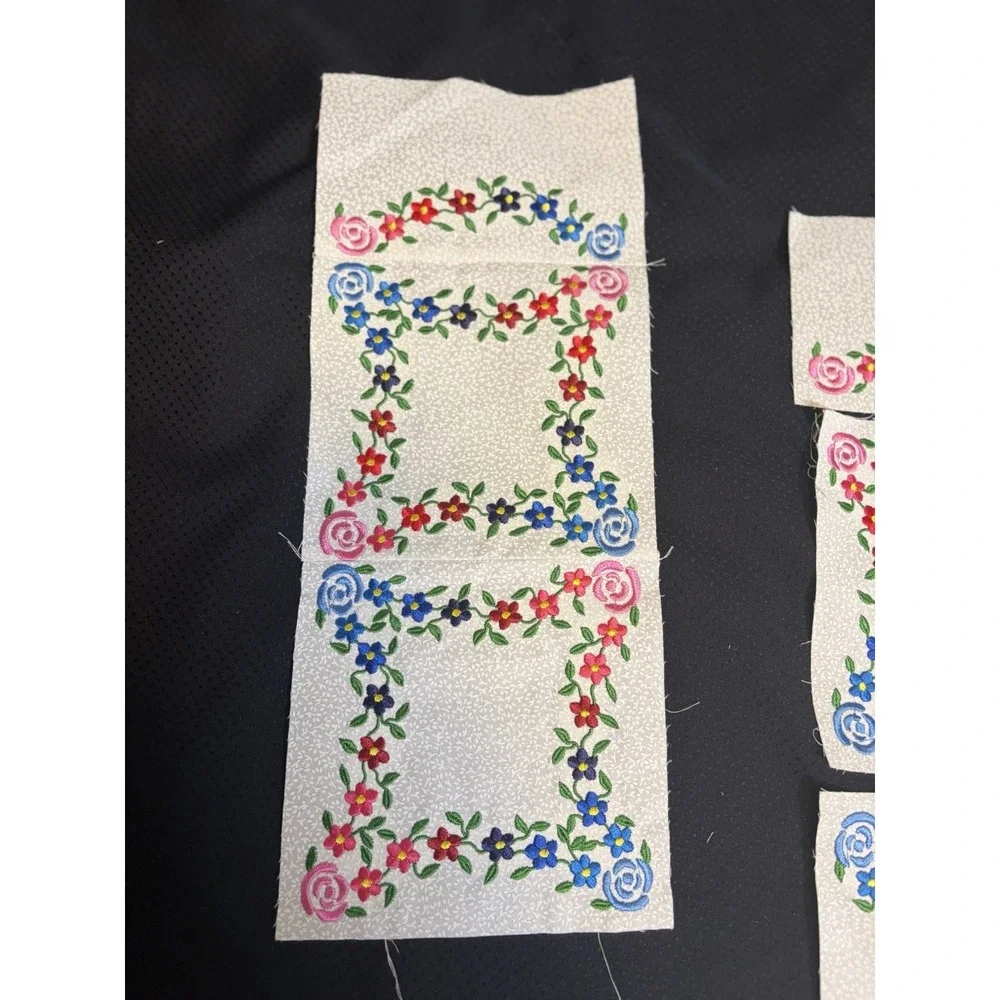 Set of 14 Vtg Quilt Blocks~ Machine Embroidered Flower Border~6